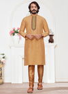 Cream Colour Exclusive Festive Wear Art Silk Embroidery Work Kurta Pajama Mens Collection 38012